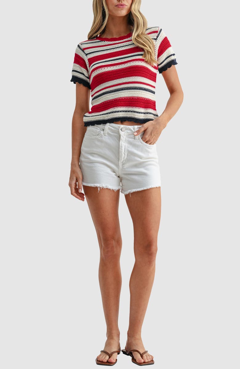 All in Favor Stripe Crochet Top, Alternate, color, Cream Red Stripe