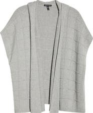 Eileen Fisher Hooded Open Front Cotton & Recycled Cashmere Poncho