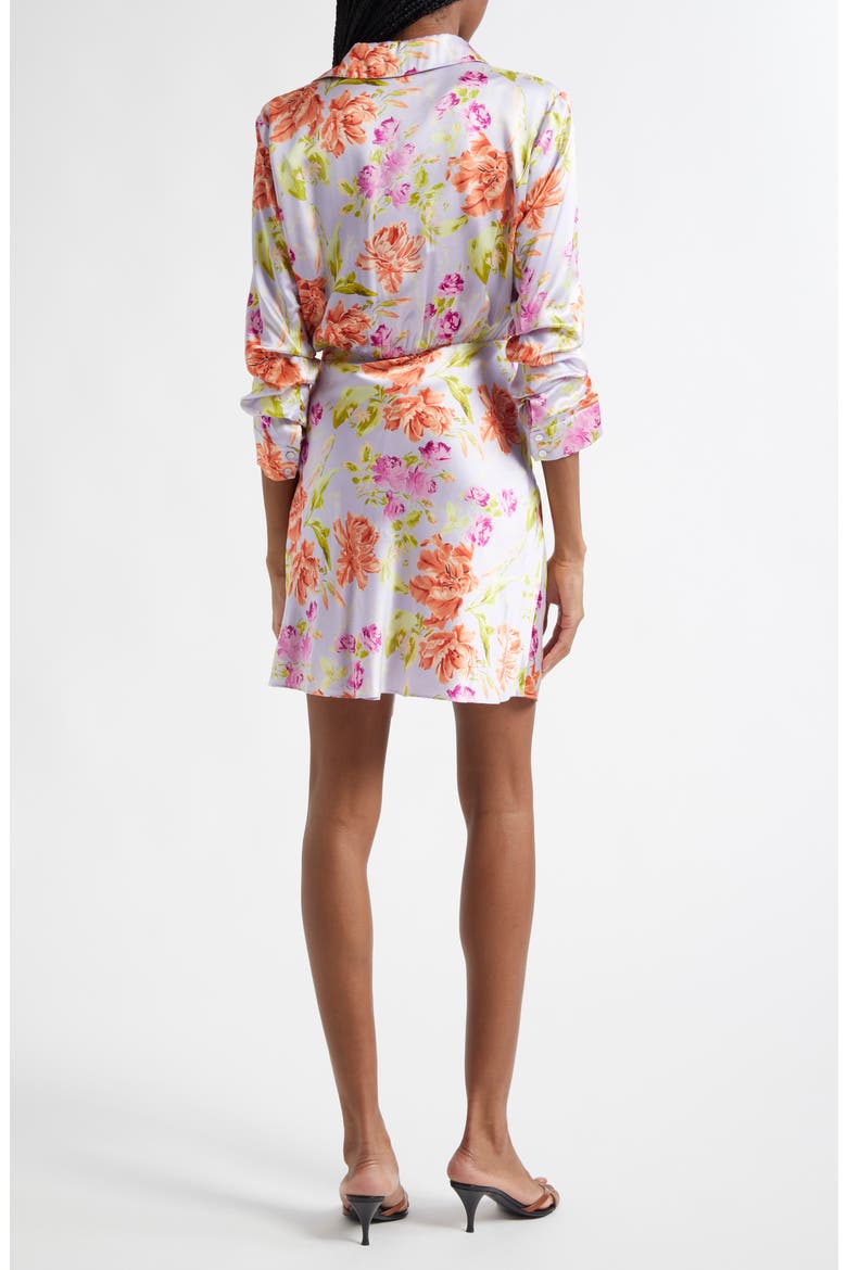 Jacy Ruched Sleeve Tie Waist Satin Shirtdress, Alternate, color, PALE LAVENDER MULTI