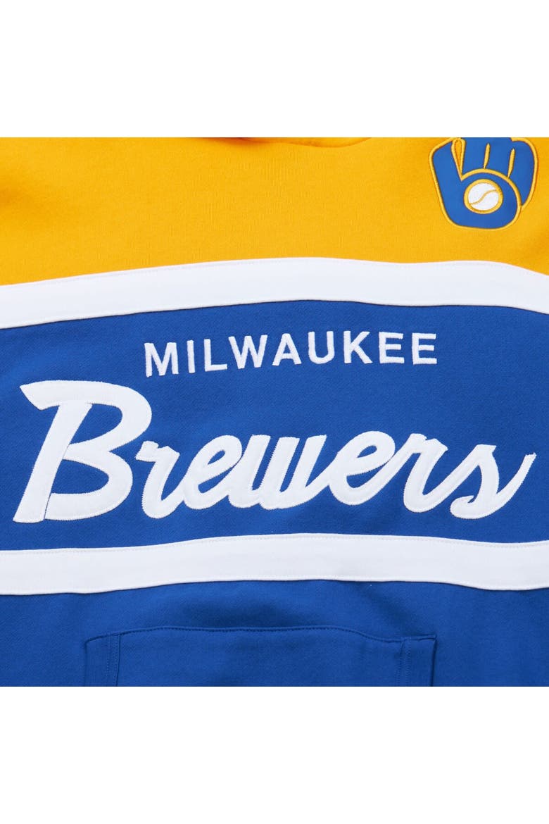 Men's Mitchell & Ness Royal/Gold Milwaukee Brewers Head Coach Pullover Hoodie, Alternate, color, Royal