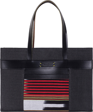 K'ai & Vrosi Leather & Canvas Tote Bag with Pockets