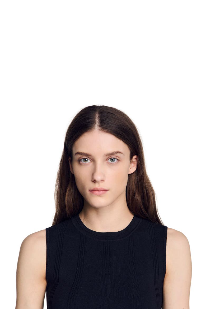 Cropped ribbed knit top, Alternate, color, Black