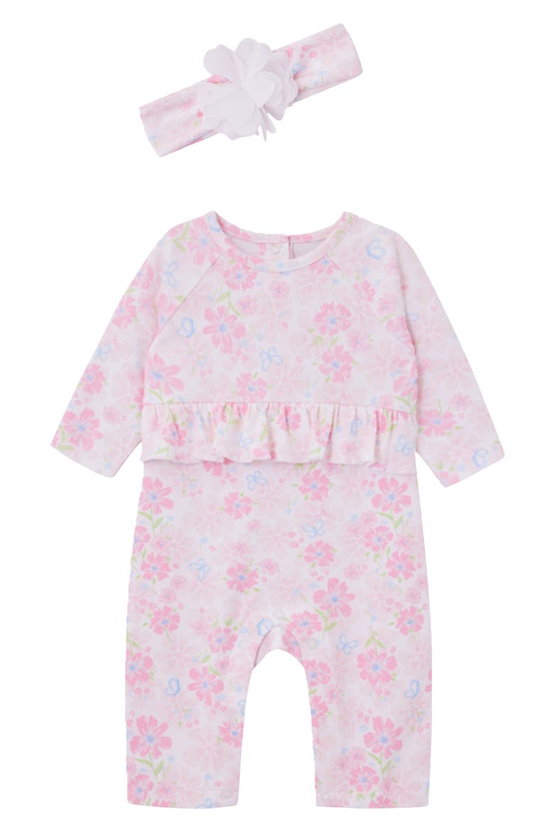 Dream Ruffle Cotton Romper & Headband Set, Main, color, PINK