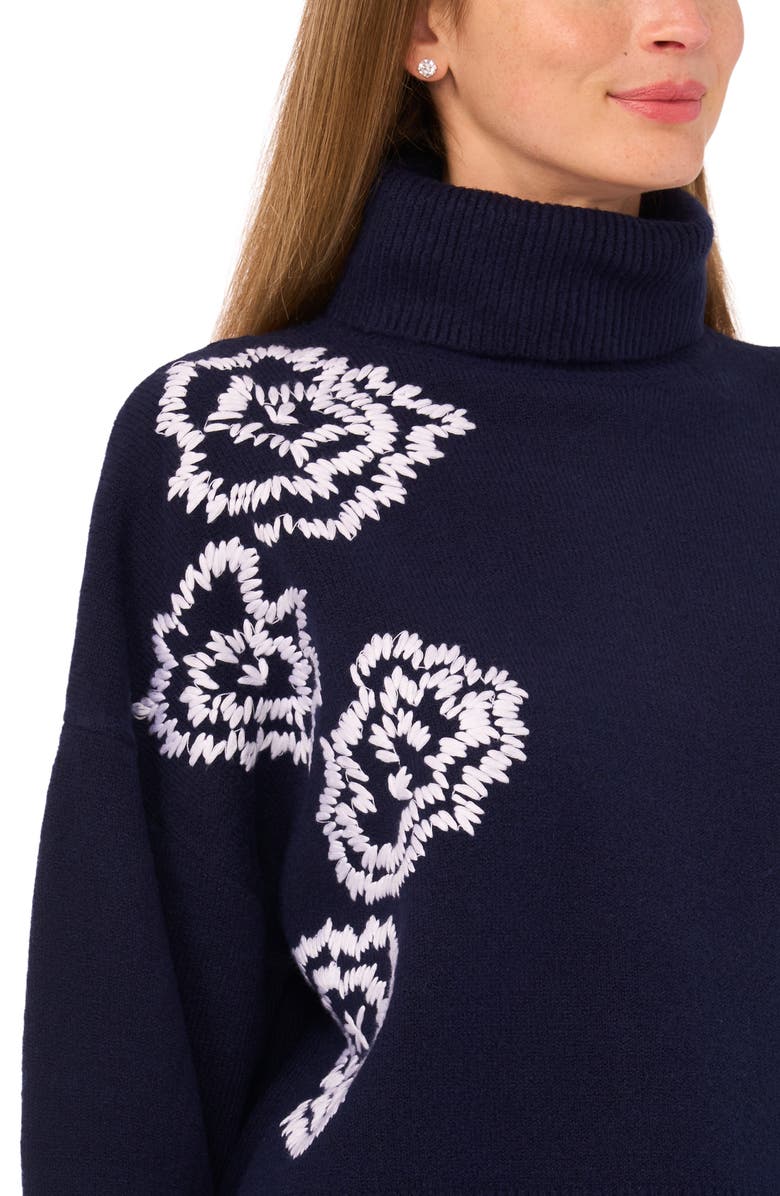 Parker Floral Embroidered Turtleneck Sweater, Alternate, color, Classic Navy