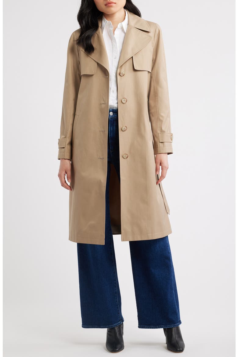 Back Button Cotton Blend Trench Coat, Alternate, color, SAND