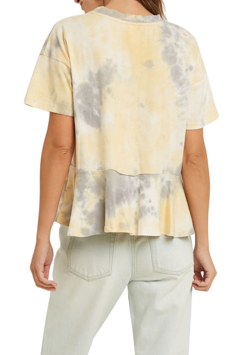 Tie Dye Short Sleeve Peplum Top, Alternate, color, YELLOW/ GREY