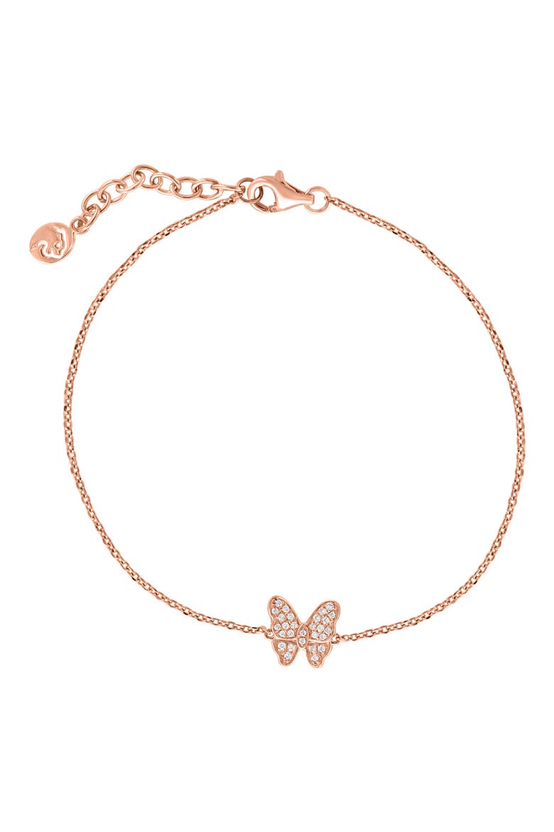 Diamond Pavé Butterfly Charm Bracelet, Main, color, ROSE GOLD