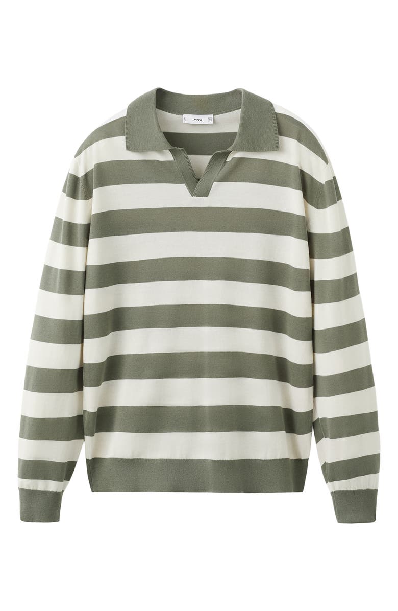 MANGO Fine Knit Long Sleeve Stripe Polo, Alternate, color, Forest Green