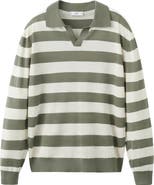 MANGO Fine Knit Long Sleeve Stripe Polo