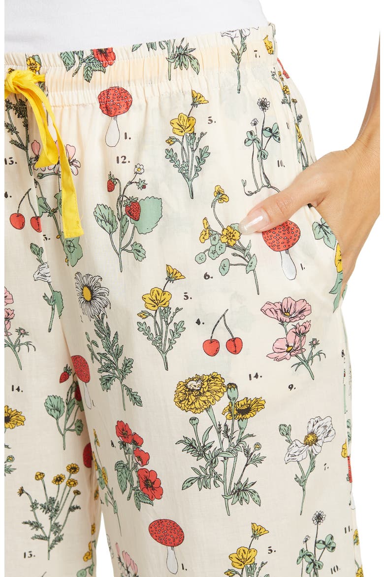 Women's Botanical Print Cotton Pajama Pants, Alternate, color, BEIGE