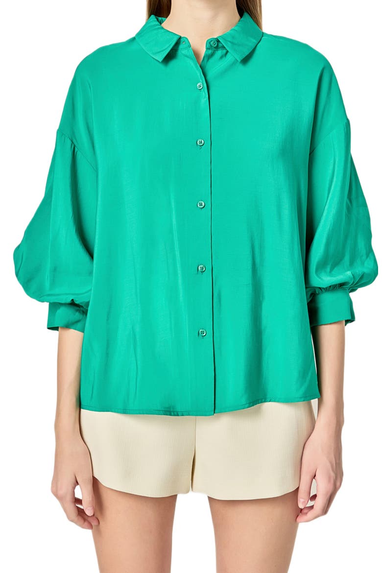 Balloon Sleeve Button-Up Shirt, Alternate, color, KELLY GREEN