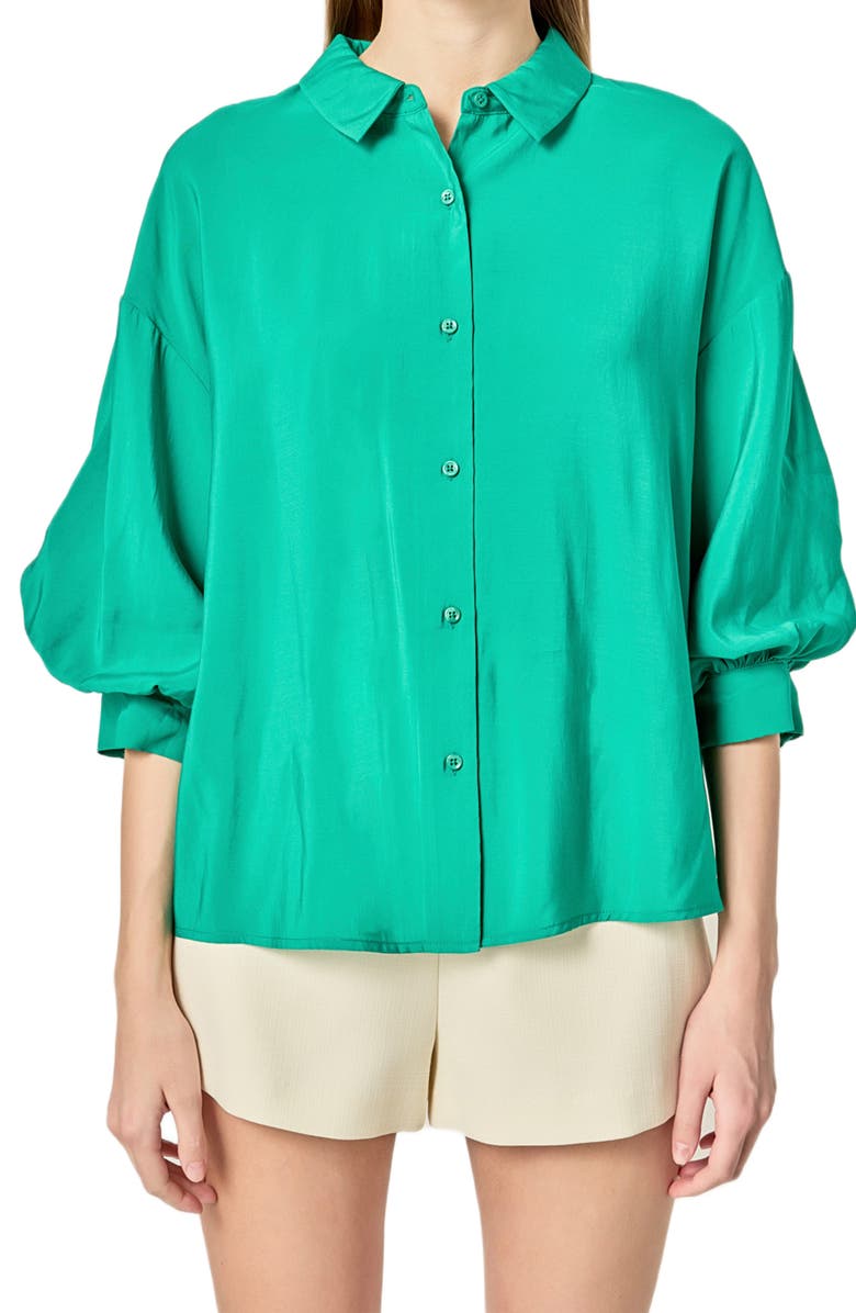 English Factory Balloon Sleeve Button-Up Shirt, Alternate, color, Kelly Green