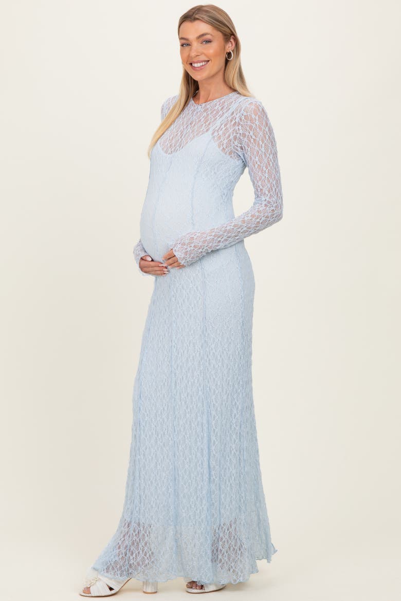 Lace Mock Neck Long Sleeve Maxi Dress, Alternate, color, Light Blue
