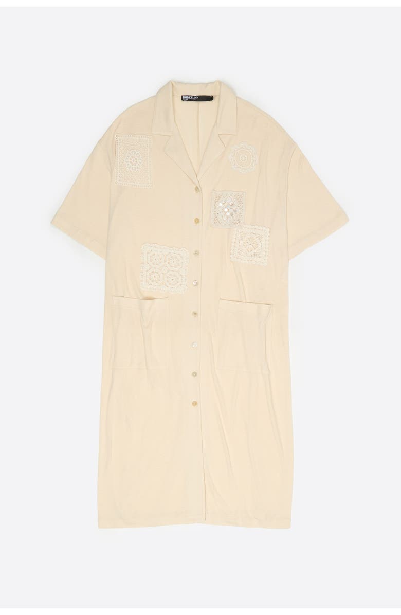 Bimba y Lola Shirt Dress With Crochet Details, Main, color, Beige