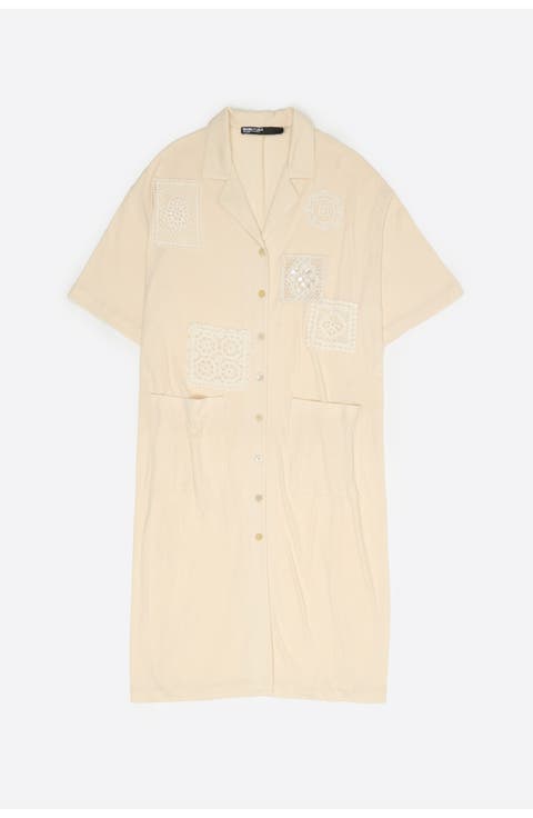 Shirt Dress With Crochet Details
