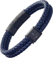 Link Up Braided Leather Bracelet with Stainless Steel Anchor Detail