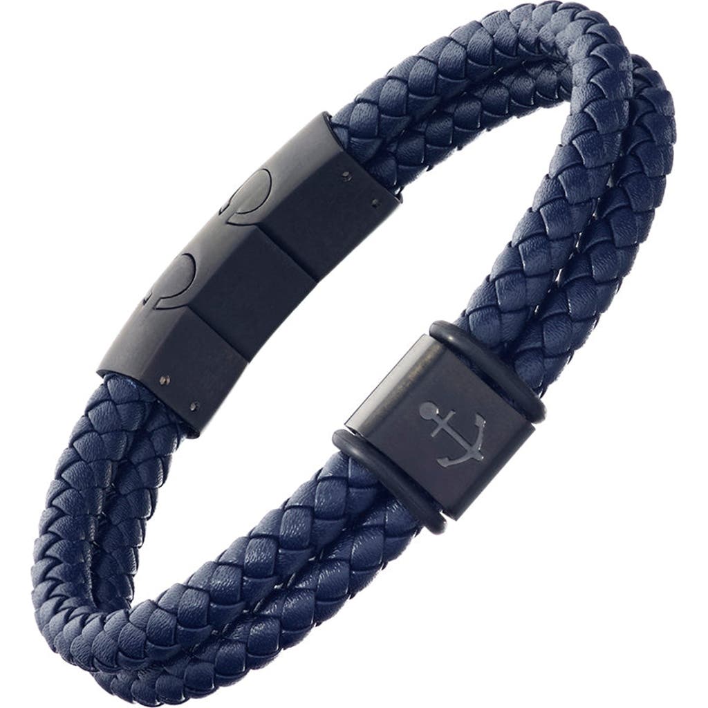 Link Up Braided Leather Bracelet with Stainless Steel Anchor Detail in Navy  product
