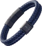 Link Up Braided Leather Bracelet with Stainless Steel Anchor Detail