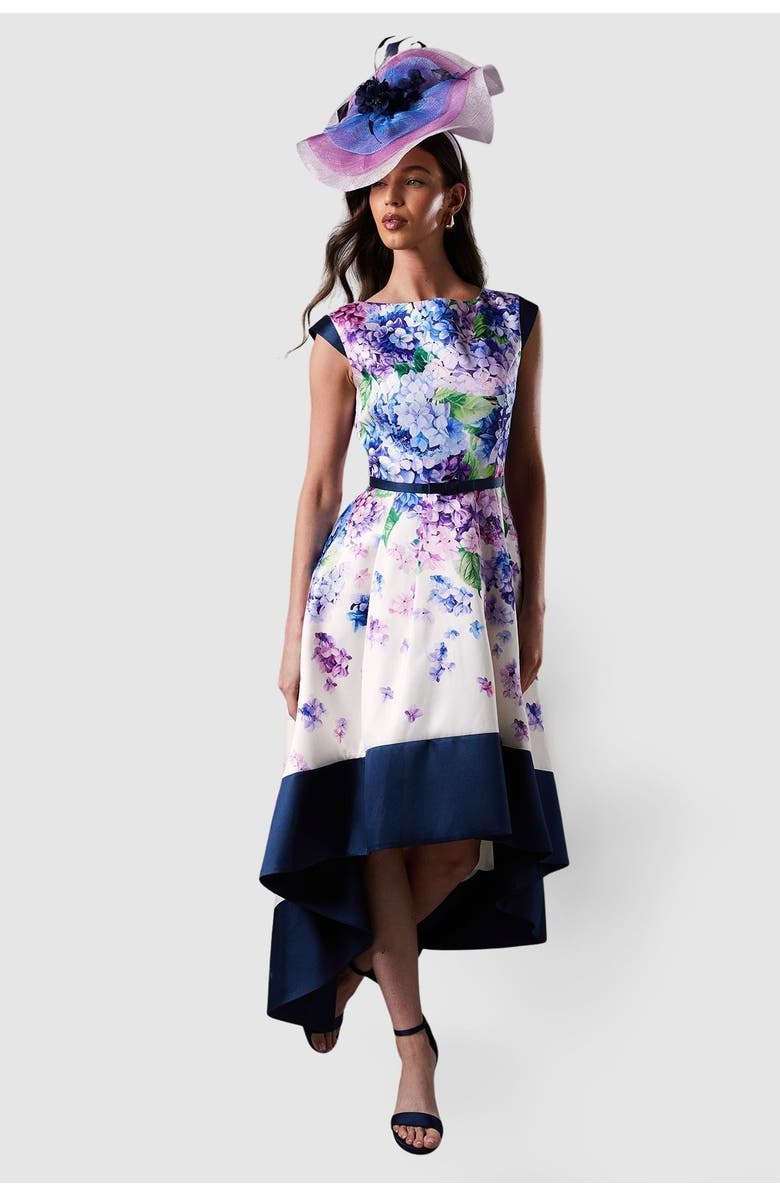 Coast Twill Hi-Lo Floral Midi Dress, Main, color, Multi
