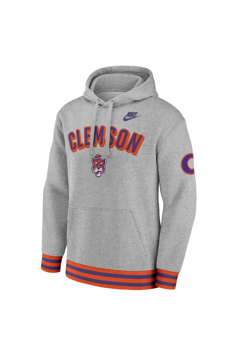 Men's Nike Heather Gray Clemson Tigers Legacy Retro Pullover Hoodie, Alternate, color, Heather Gray