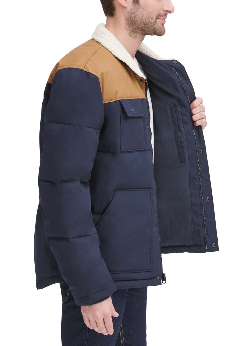 Woodsman High Pile Fleece Puffer Jacket, Alternate, color, NAVY WORKER BROWN YOKE