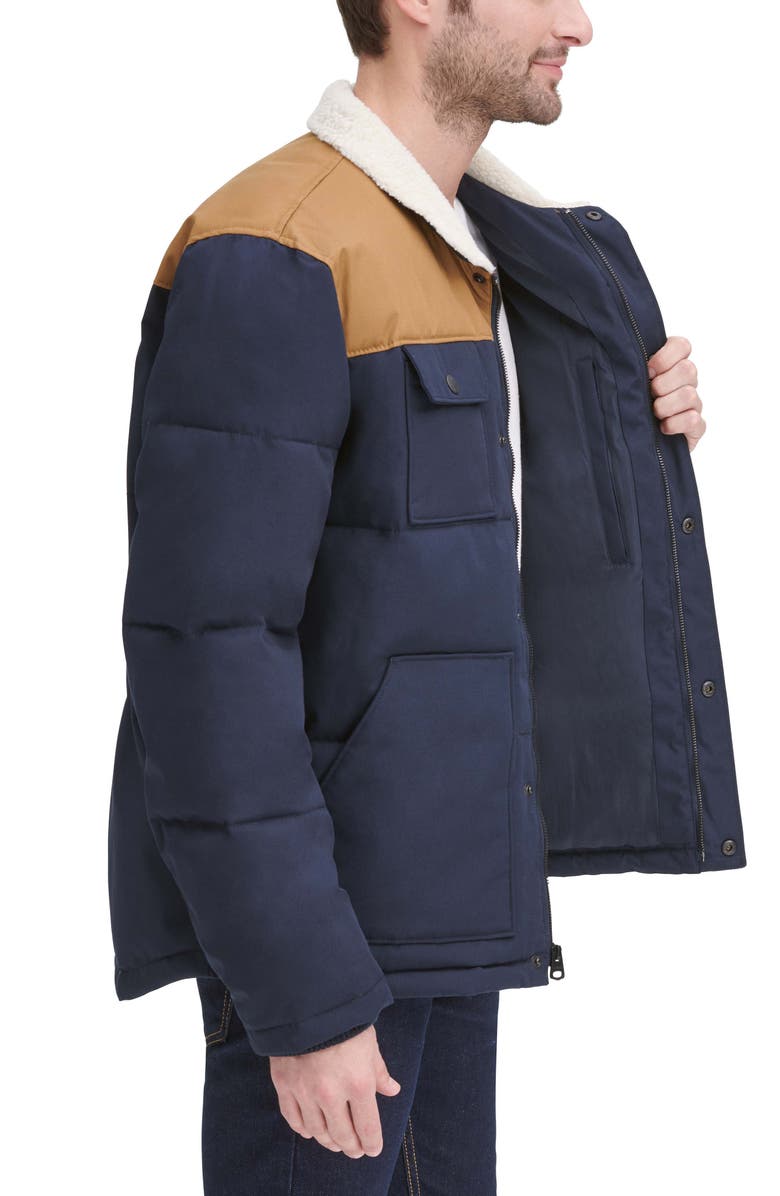 Levi's Woodsman High Pile Fleece Puffer Jacket, Alternate, color, Navy Worker Brown Yoke