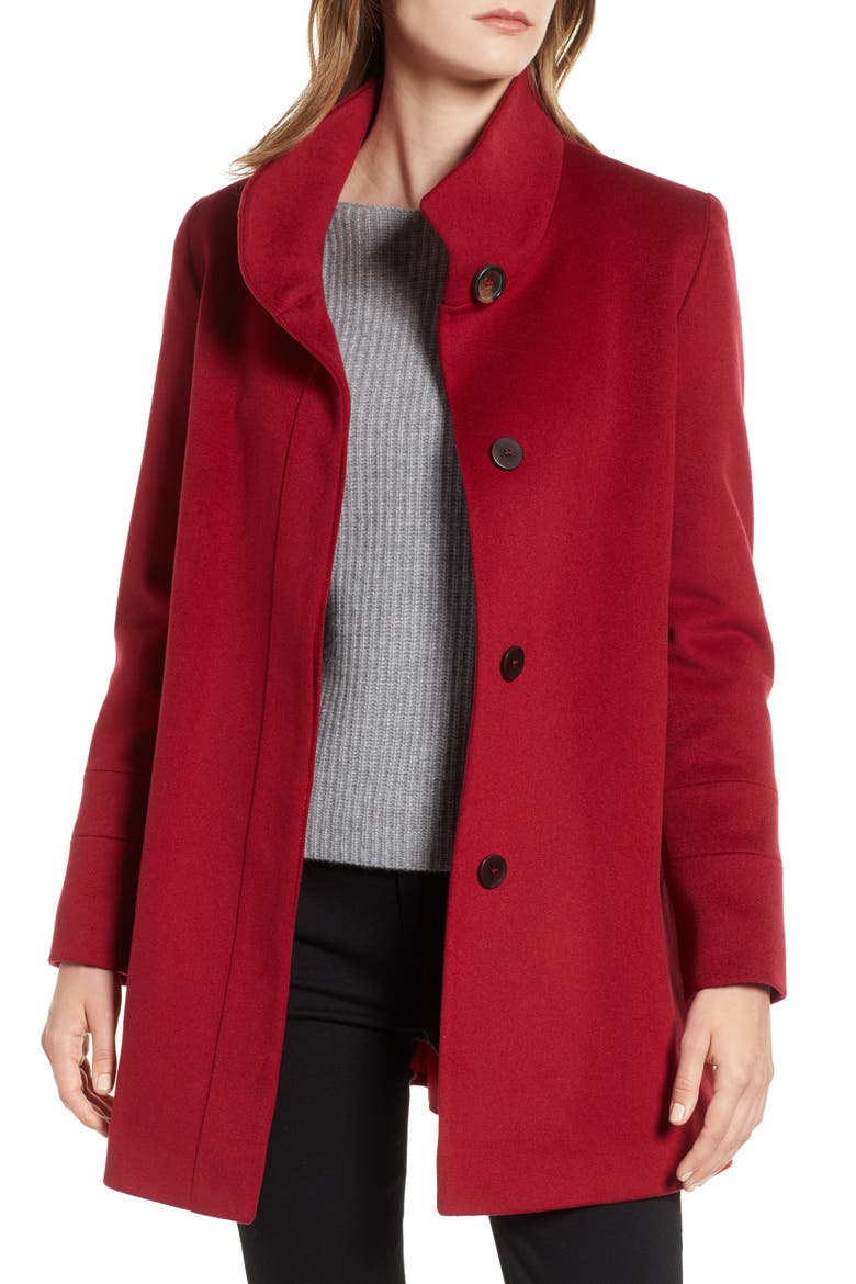 Placket Front Wool Car Coat, Main, color, CURRANT
