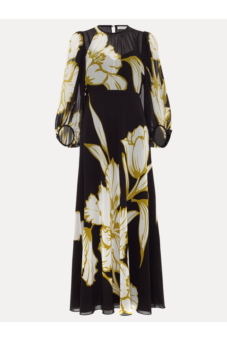 Eve 3/4 Sleeve Floral Maxi Dress, Alternate, color, Black Mu