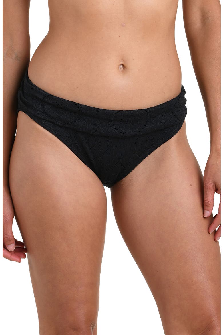 Mantra Medallion Shirred Hipster Bikini Bottoms, Main, color, BLACK