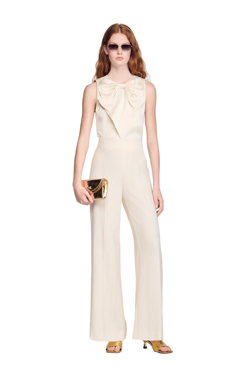 SANDRO Buttoned-slit straight-leg trousers, Alternate, color, Ecru