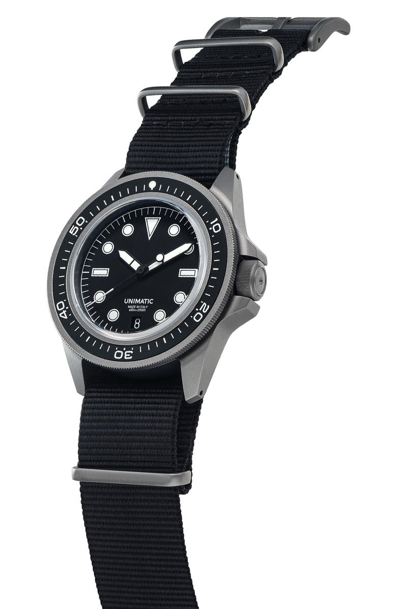 UNIMATIC ProDiver Modello Uno U1S-T-PD6-B Automatic NATO Strap Watch, 41.5mm, Alternate, color, Black