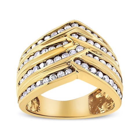 10K Yellow Gold Plated Silver 1 1/2 Cttw Diamond Channel Band Ring