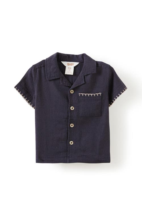 Shop Cotton On Kids Leo Cuban Relaxed Shirt In Summer Navy Blanket Stitch