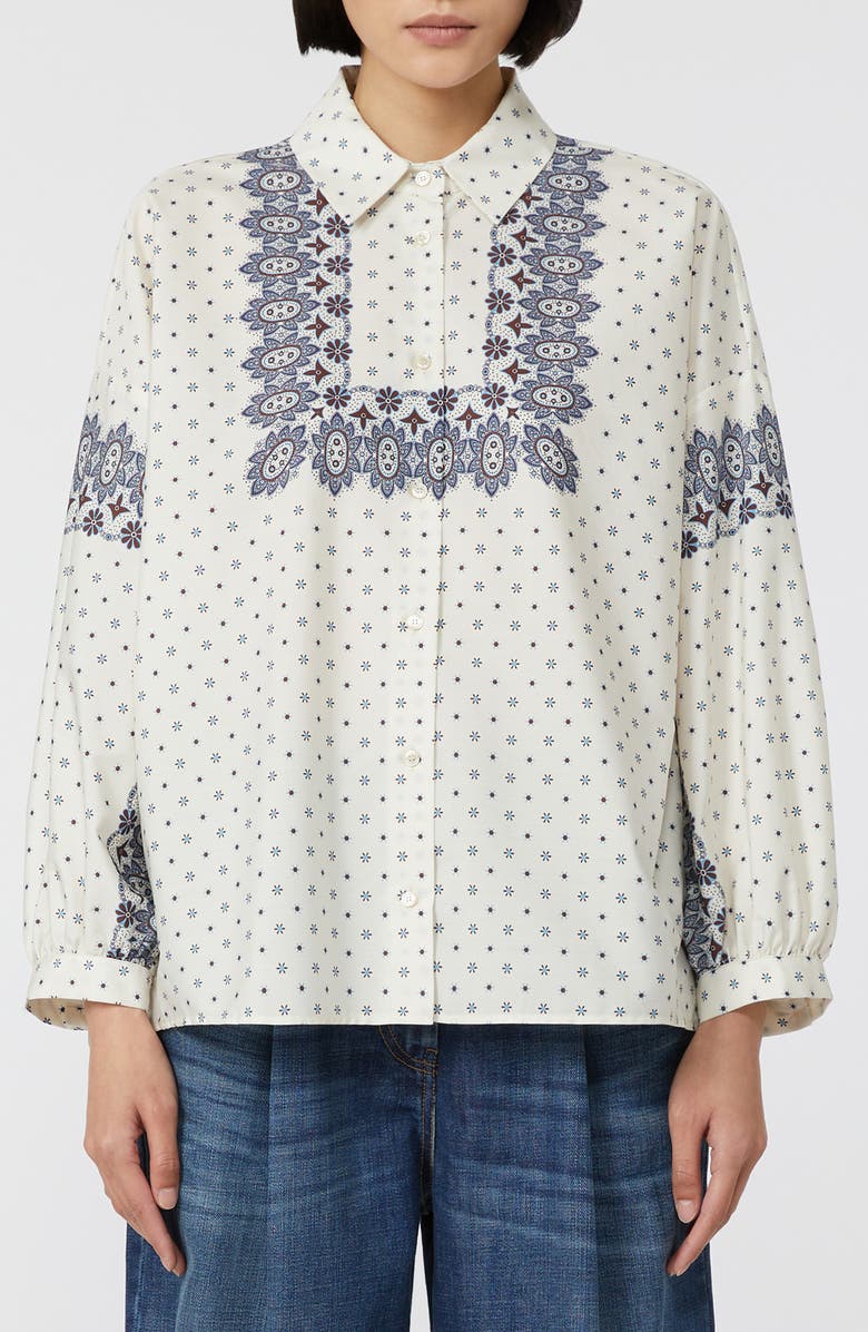 Weekend Max Mara Adda Bandana Print Cotton Button-Up Shirt, Main, color, Ivory