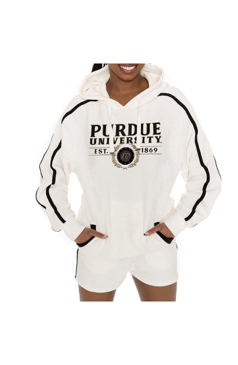 GAMEDAY COUTURE Women's Gameday Couture Cream Purdue Boilermakers Down, Set, Go Pullover Hoodie and Shorts Set, Alternate, color, Cream