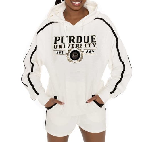 Gameday Couture Cream Purdue Boilermakers Down, Set, Go Pullover Hoodie And Shorts Set In Cream