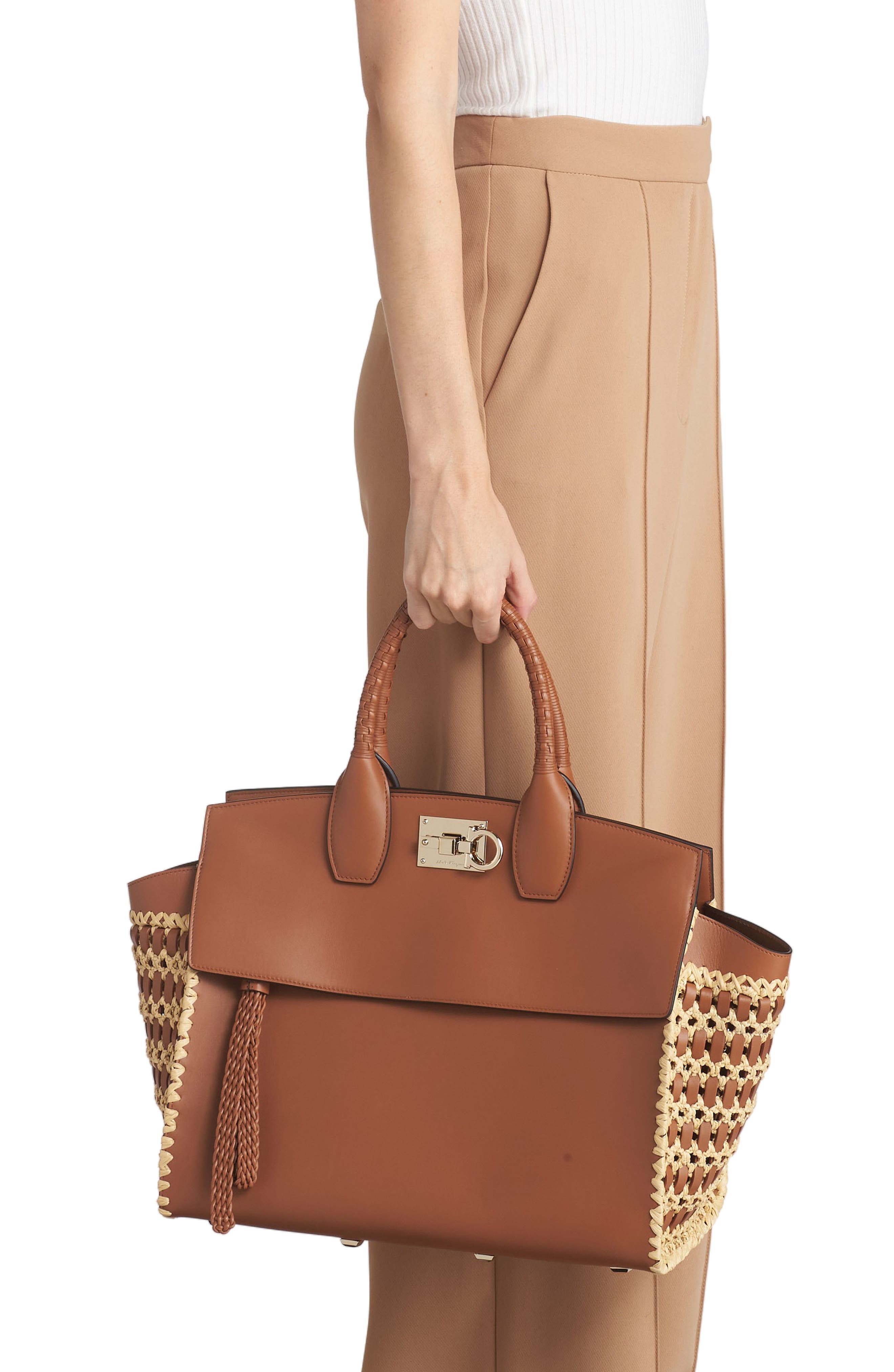 FERRAGAMO The Studio Soft Woven Top Handle Bag, Alternate, color, 