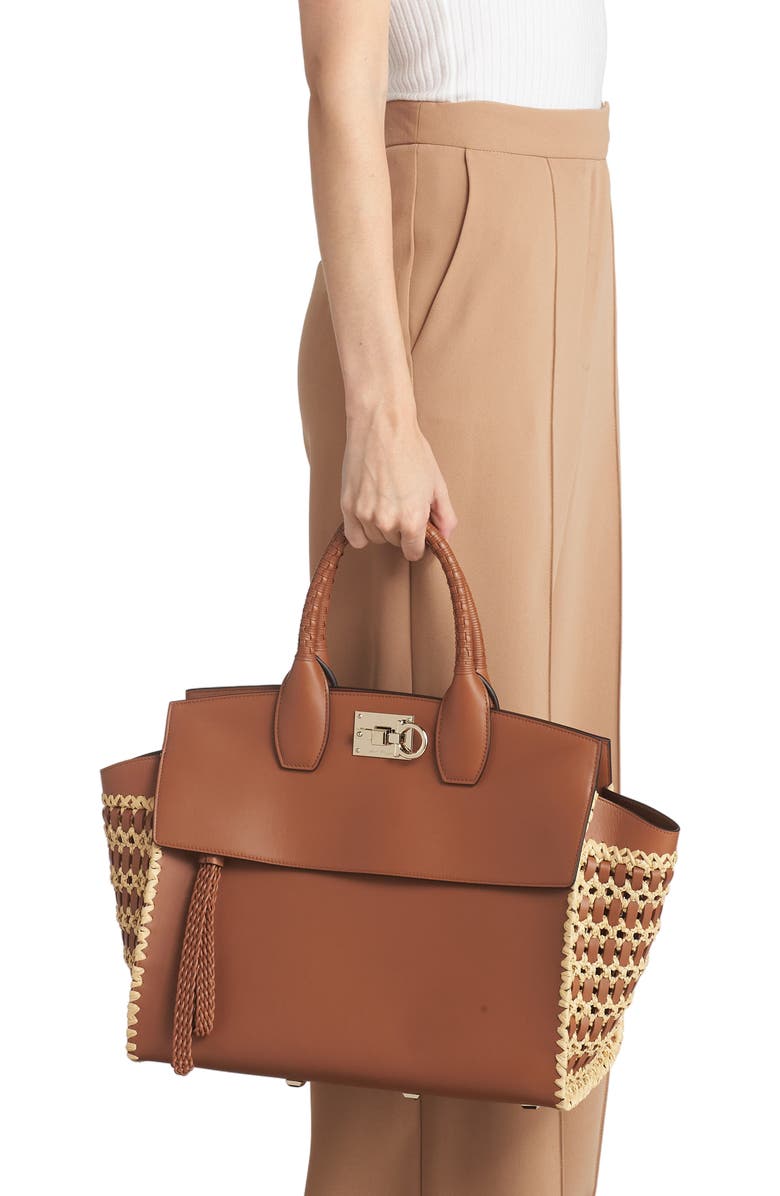 FERRAGAMO The Studio Soft Woven Top Handle Bag, Alternate, color,