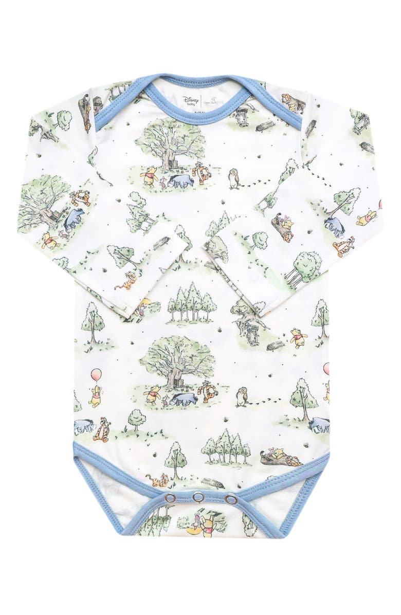 Copper Pearl Hundred Acre Wood Print Long Sleeve Bodysuit, Main, color, Hundred Acre Wood