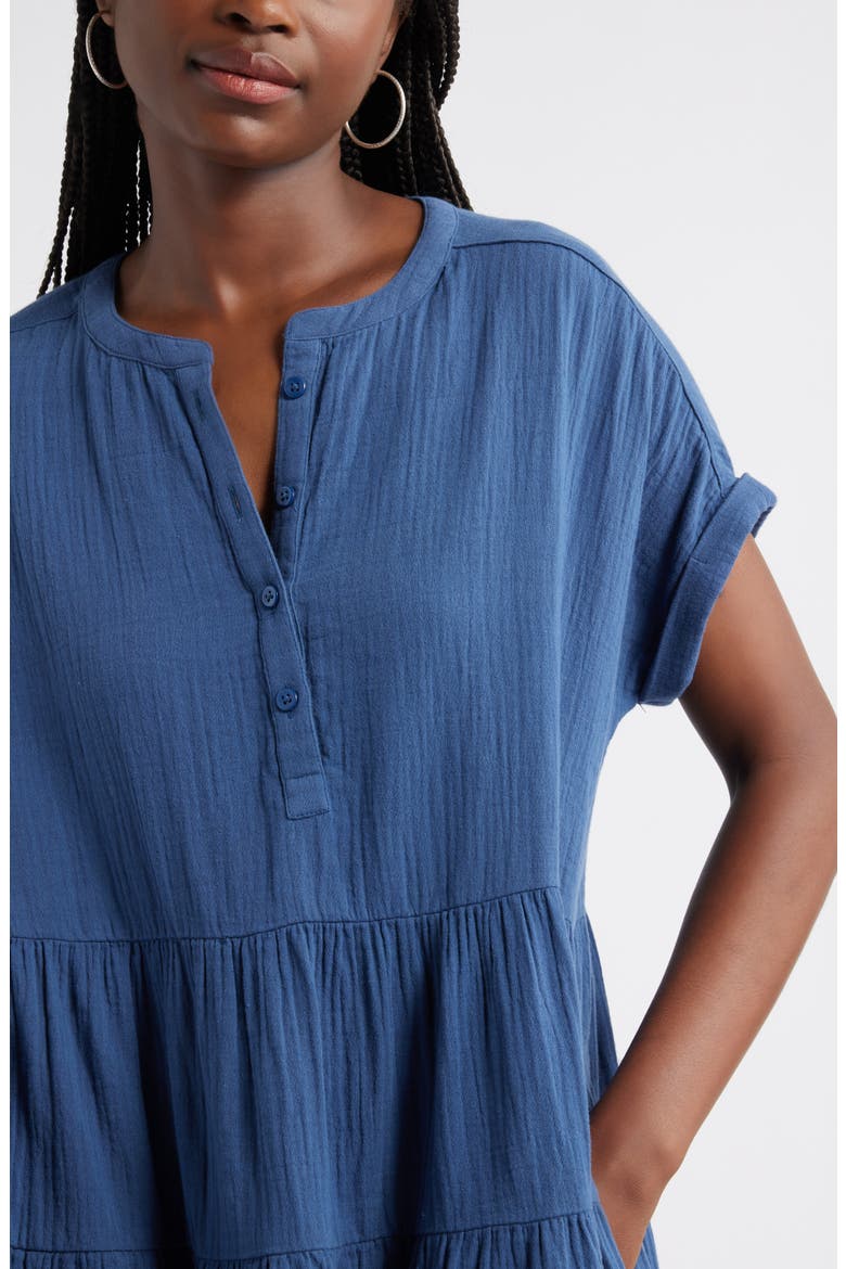 Cotton Gauze Tiered Popover Dress, Alternate, color, NAVY DENIM