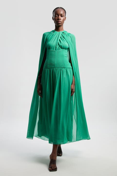 Halter Cape Maxi Dress
