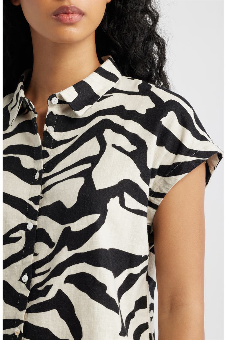 Animal Print Linen Blend Top, Alternate, color, BLACK MULTI