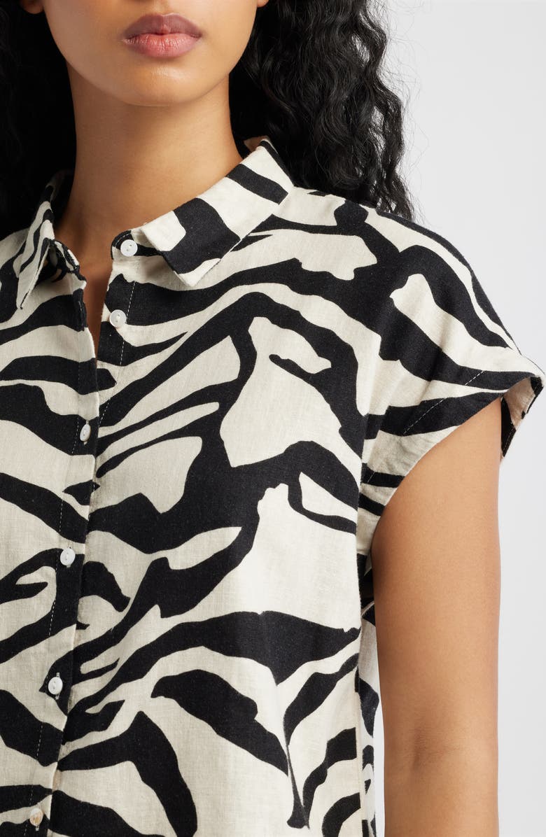 ICHI Animal Print Linen Blend Top, Alternate, color, Black Multi