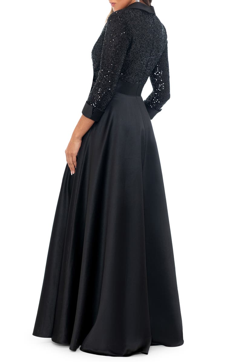 Xscape Evenings Sequin Long Sleeve Tux Ballgown, Alternate, color, Black