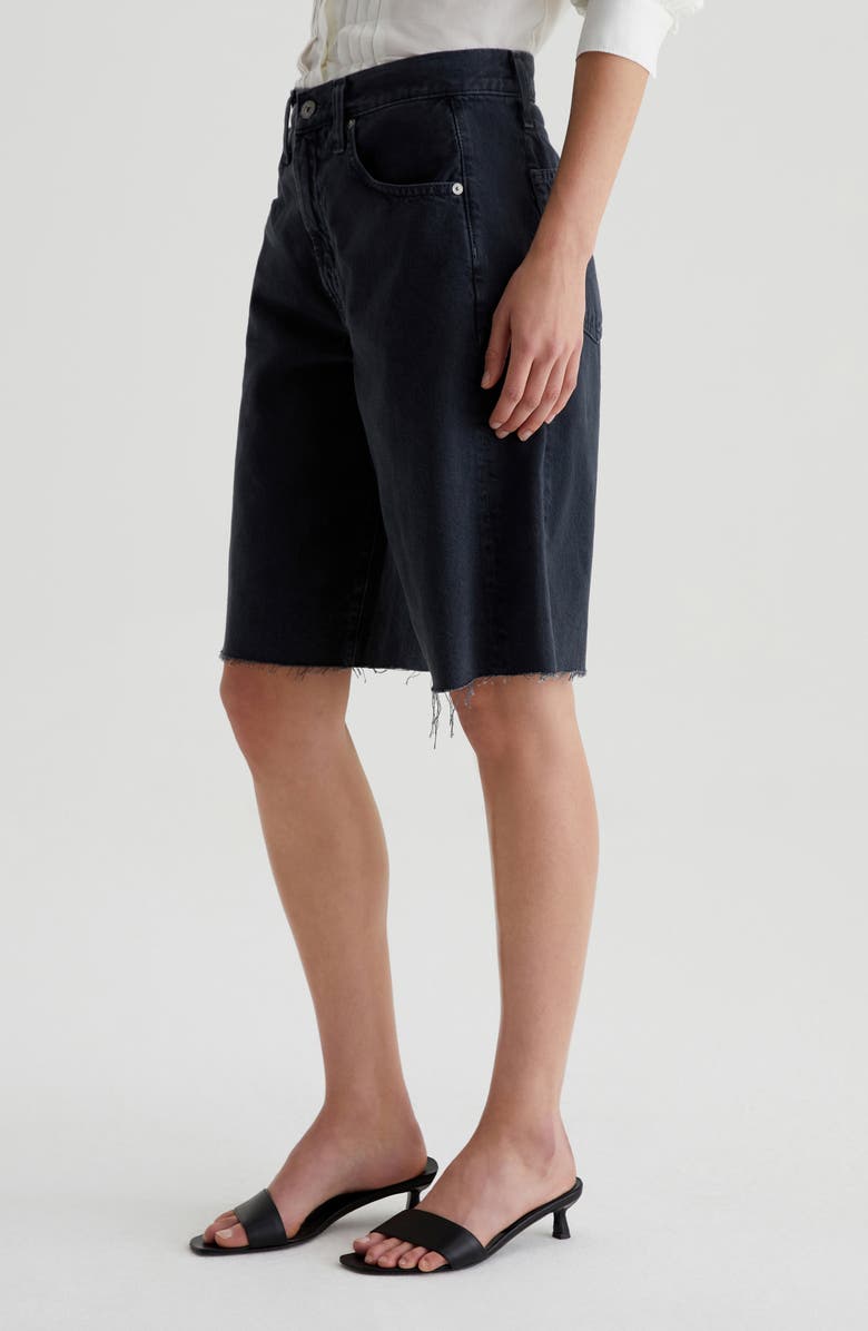 AG Hattie High Waist Raw Hem Denim Barrel Shorts, Alternate, color, Sulfur Black