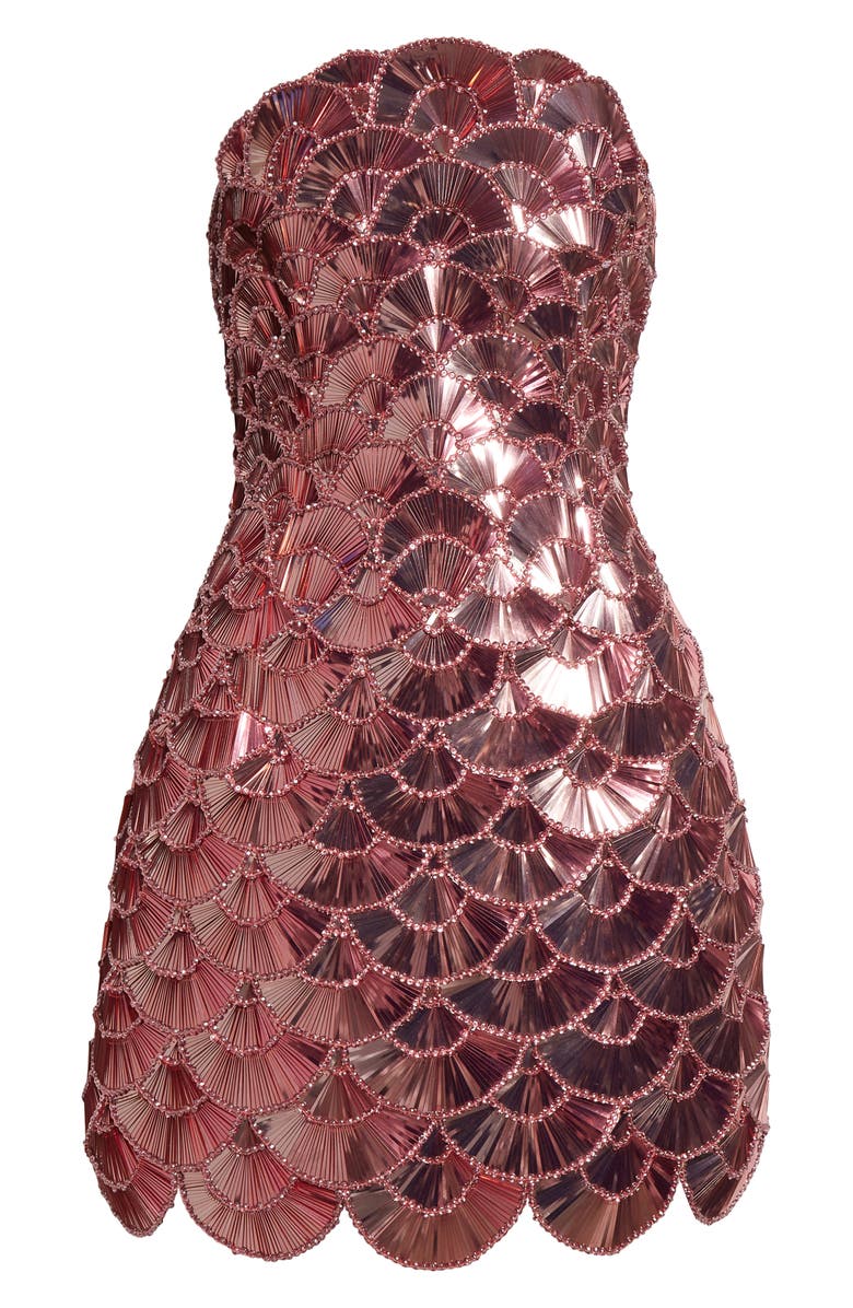 Oscar de la Renta Sequin Scallop Embroidered Strapless Cocktail Minidress, Alternate, color, 