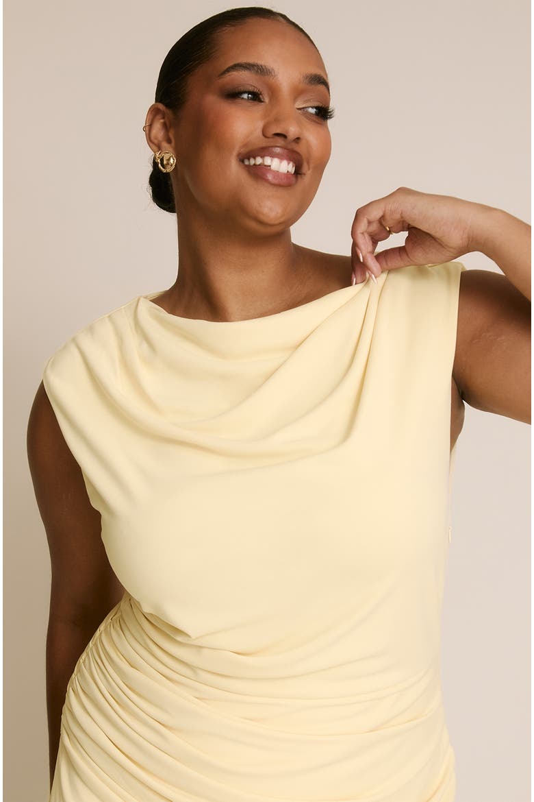 Cowl Gathered Short Sleeve Bridesmaid, Alternate, color, Lemon