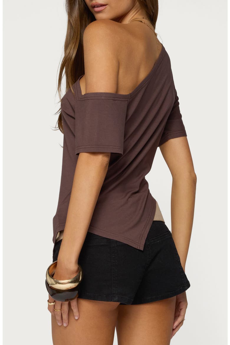 Elori Asymmetric Off the Shoulder T-Shirt, Alternate, color, BROWN