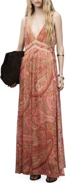 MANGO Paisley Lace Trim Maxi Slipdress