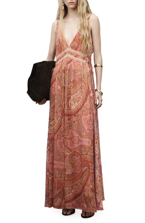 Mango Paisley Lace Trim Maxi Slipdress In Multi